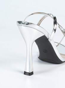 Women's Sexy Open Toe One-Strap High Heel Sandals, Metallic Elegant Electroplated Silver Color Stilettos, Suitable For Outdoor Travel, Gatherings, Parties, Nightclub, Fashion High Heel Pointed Toe Sandals