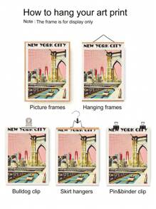 1 tấm tranh canvas phong cách cổ điển thành phố New York, hình ảnh cầu Brooklyn theo phong cách retro, tranh trang trí tường New York cổ điển, thích hợp cho phòng khách, phòng ngủ, văn phòng tại nhà - Không khung - Nhiều màu - Xem 6