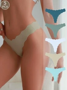 5pcs Women Seamless Comfortable No-Edge Thong Panties, Women Underwear