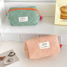 1 pieza Bolsa de maquillaje a cuadros de 4 colores, bolsa portátil de almacenamiento de cosméticos y artículos de aseo