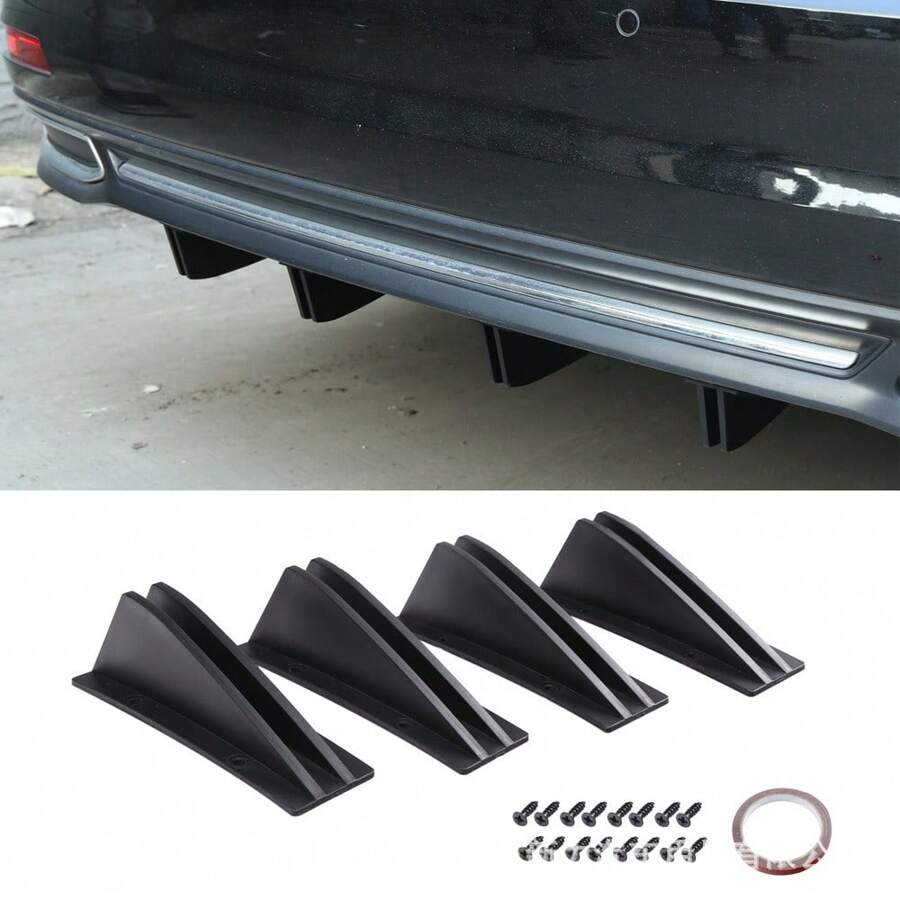 Four Piece Car Modification Universal Rear Spoiler Shark Fin Bumper Chassis Spoiler Split Diffuser Car Decorative Accessories