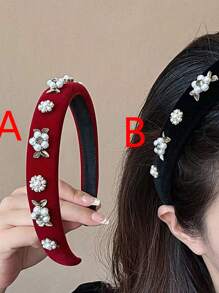 Elegantes 1 Stück Damen schwarzes breites Cut Out Herzform Schwamm Haarband mit Strass Dekoration Tiara, Haarspange Haarreifen Haarzubehör - Schwarz - Übersicht 6