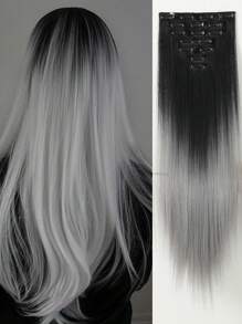 Straight Hair Extensions Long Black Grey Hair Extensions Clip In Hair Extensions For Women 7 Pieces Hair Extensions Fluffy And No Tangled 24 Inch - Multicolor - View 8