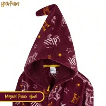 Harry Potter Dressing Gown Gryffindor Slytherin Soft Fleece Robe - Red - View 3