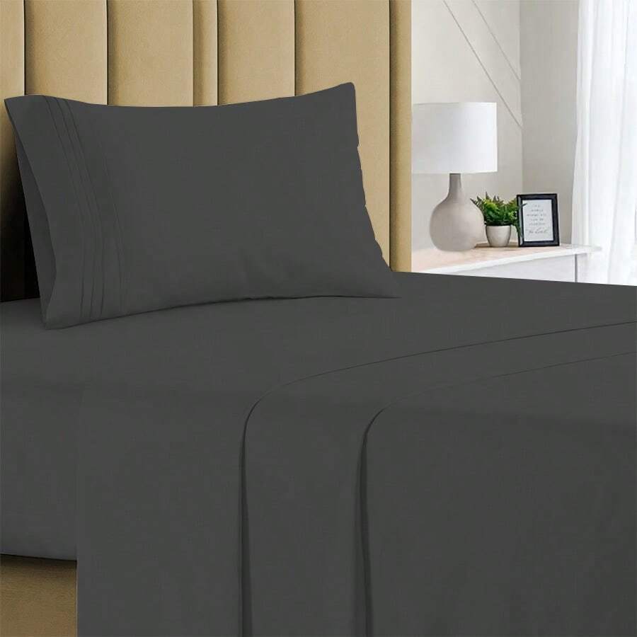 Luxurious Ultra Soft 3-Piece Bamboo Fiber Bed Sheet Set With Deep Pockets - Twin - Dark Gray - View 1