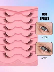 Asiteo 7对自然透明半眼假睫毛，狐狸眼和猫眼加长款，柔软轻盈，适合新手，易于佩戴，适合日常约会。假睫毛