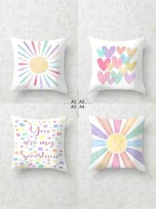 1 Stück/4 Stücke Super weicher dekorativer Kissenbezug mit Cartoon Wetter Herz Regenbogen Sonnen Muster, geeignet für Auto, Bekleidungsgeschäft, Heimdekoration, Schlafzimmerkissenbezug, Wohnzimmer Sofakissenbezug (Kissenkern nicht inbegriffen)