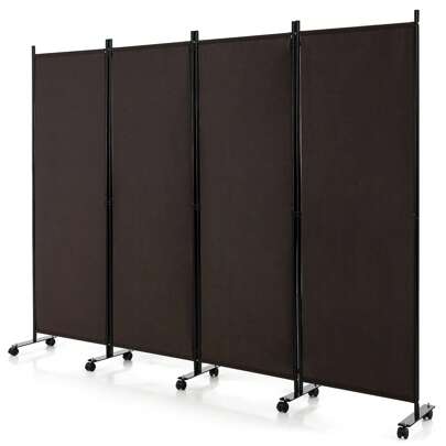 Lifezeal 4-Panel Folding Room Divider 6FT Rolling Privacy Screen With Lockable Wheels Black/Brown/Grey/White