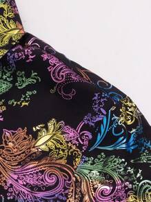 Men's Long Sleeve Button Front Patterned Casual Shirt, Minimalist Design, For Fall - Black - View 5