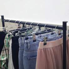 20pzs/40pzs/60pzs  Ganchos Para Ropa Pantalon De Metal Cromado Con Pinzas, Ganchos De Metal Cromado Con Pinza Para Colgar Pantalones