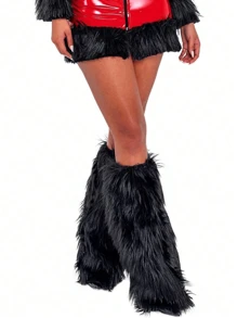 Faux Fur Fuzzy Leg Warmers For Women Girls Fleece Boot Cuff Cover Covers Christmas Cosplay Party Accessory Set - Black - View 1