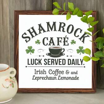 Clover Cafe "Luck Of The Day" Wooden Sign -8x 8 Inches, St. Patrick'S Day Decoration And Gift Perfect Choice, Retro Style Home Wall Art Birthday Gifts Graduation