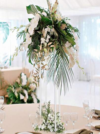 透明亚克力装饰花架 - 多功能方形/圆形婚礼桌中心装饰展示架，适用于家庭、婚礼和派对装饰户外装饰