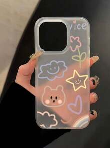 Funda protectora de TPU con diseño de manzana, arcoíris, nube y oso, compatible con iPhone 16/15/14/13/12/11/X/XR/XS/MAX/6/7/8/Plus, a prueba de golpes y resistente a arañazos, con correa con colgante y patrón brillante de corazón y flor