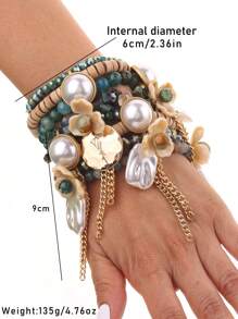 1 Stück übertriebenes mehrschichtiges Armband mit Kokosschalen-Kristallblumen Quaste, geeignet für Frauen für Strand, Party, Date, formelle Anlässe und den täglichen Gebrauch, Valentinstag, Muttertag, Geschenk