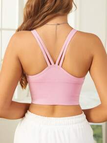 1pc Cute Front Zipper Seamless Elastic Sports Bra & Enhancing Brassiere For Women