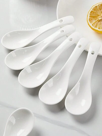 2/4/6/12pcs Chinese Style Ceramic Soup Spoon, Asian Soup Spoon, White Japanese Ramen Spoon, Oval Design, Suitable For Noodles, Dumplings, Desserts, Miso
