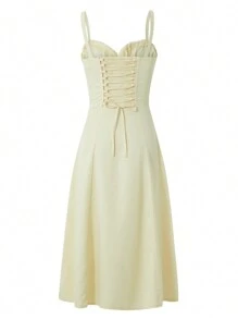 Women Summer Dress Solid Color Sleeveless Bandage Party A-Line Dress For Cocktail Nightclub Beach - 黃色 - 查看 5