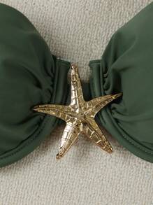 性感海星印花比基尼泳装套装，适合夏季海滩度假 - 軍綠色 - 查看 3