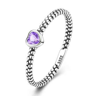 925 纯银心形戒指简约精致款式镶嵌紫色锆石女士戒指精美珠宝爱情与守护的象征送给她的完美礼物