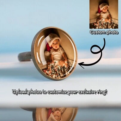 1pc Customized Ring Circular Photo Customized Ring Men's And Women's Jewelry Unique Gift For Holiday Commemoration