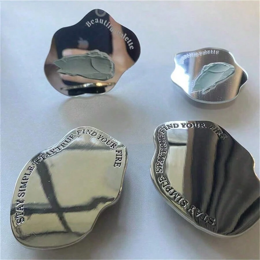 不对称 3D 金属镜面手机支架，适用于 、Android 手机的手机握把，生日、家人、朋友的礼物，推拉式手机握把，手机配件 - 異形鏡子 - 查看 1