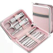 Set di 11 Pezzi di Strumenti per la Cura delle Unghie, Set Professionale Multifunzionale Avanzato in Acciaio Inossidabile, Include Strumento per la Rimozione del Cerume e Limetta, Strumenti per la Cura delle Unghie e della Pelle dei Piedi, Affilati e Durevoli, con Custodia Rosa, Ottimo Regalo per Uomini, Donne, Amici e Familiari, Utilizzo Domestico o Personale