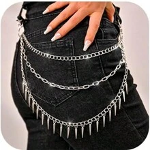 嘻哈裤链 哥特牛仔裤链 女式星星朋克口袋链 多层亚克力钥匙扣 可爱裤子链 男士摇滚钱包链 女孩腰带配饰 - 銀色 - 查看 8