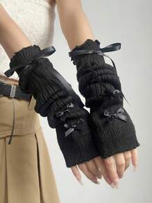 1 双秋冬保暖针织臂套，适合女孩，时尚 Y2K 千禧风格无指手套，带蝴蝶结装饰，适合日常穿着、居家、外出、舞台表演 - XN283# - 查看 15