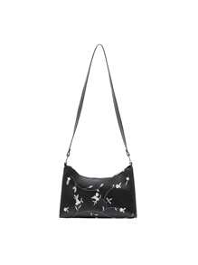 Valentine's Day Gift Set, Women's Shoulder Bag, Lightweight Faux Leather Embroidered Crescent Moon Handbag, Versatile For Daily Use, Zippered Closure, Detachable Strap