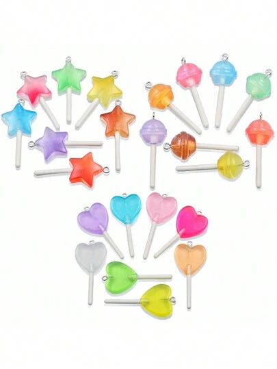 10 قطع من الملحقات الراتنجية والاكريليك المصنوعة يدويًا - قلادات بشكل نجمة وقلب وحلوى لوزية مناسبة للحقائب والأساور وهدايا المناسبات