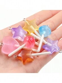 10pcs DIY Resin Acrylic Accessories - Star, Heart And Lollipop Shaped Pendants For Bag, Bracelet And Holiday Gifts
