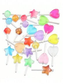 10pcs DIY Resin Acrylic Accessories - Star, Heart And Lollipop Shaped Pendants For Bag, Bracelet And Holiday Gifts