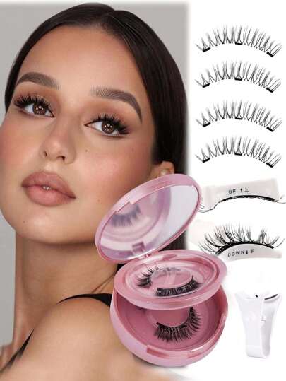 2 pares de pestañas magnéticas reutilizables con aspecto natural. Kit de pestañas magnéticas con aplicador, sin necesidad de pegamento. Kit de pestañas magnéticas fácil de usar y quitar.