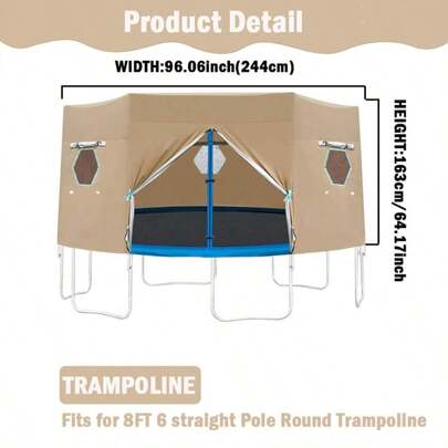 10 12 15 16 FT Trampoline Tent, Fits For Straight Pole Round Trampoline Tent Cover (Fit For 6 Or 12 Straight Pole Trampoline, Tent Only)