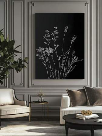 1 pieza Flores sobre un fondo negro - Impresión botánica en lienzo - Pósteres - Arte de pared - Pinturas en lienzo sin marco - Dormitorio, oficina en casa, cocina, baño - Cuadros colgantes para interior/exterior - Regalo ideal para decoración de paredes, decoración de habitaciones