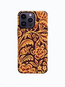 قطعة واحدة حالة هاتف مطبوع بتصميم زهري باروك ، تصميم زهري عتيق ، غلاف ناعم مضاد للصدمات والسقوط ، متوافق مع هواتف أيفون 11 12 13 14 15 16 برو ماكس ، مصنوع من مادة TPU بطباعة ألوان أشعة فوق البنفسجية بمظهر جلدي