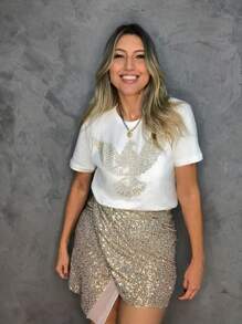 Blouse T-Shirt Divine Holy Spirit Faded With Shiny Rhinestones Cotton Mesh - White - View 1