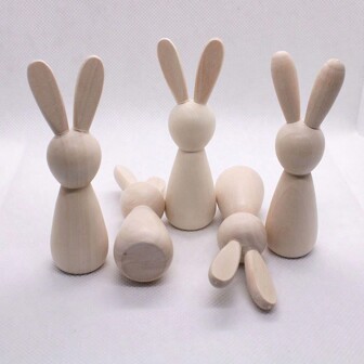 2pcs Easter DIY Natural Wood Color Rabbit Creative Graffiti Wooden Rabbit Decoration Ornaments
