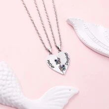 2pcs/Set Heart-Shaped Butterfly Pattern Gemstone Inlay Pendant Necklace, Fashion Mother's Day Jewelry Gift Valentines,Mom,Mother,Mother's Day,Gift