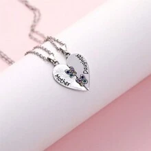 2pcs/Set Heart-Shaped Butterfly Pattern Gemstone Inlay Pendant Necklace, Fashion Mother's Day Jewelry Gift Valentines,Mom,Mother,Mother's Day,Gift