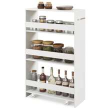 Lifezeal 4-Tier Rolling Storage Cart 8" Slim Kitchen Cart On Wheels With Open Shelves Brown/Gray/White - 白色 - 查看 9