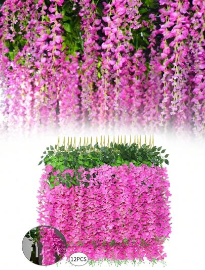 12 Pcs Glicinias Artificiales Flores Colgantes para Decoración de Boda, Arreglo de Bodas, Cumpleaños, Decoración de Jardín,Navidad, Regalo de Navidad, Invierno, Día de Acción de Gracias, Camping, Exterior, Regalo