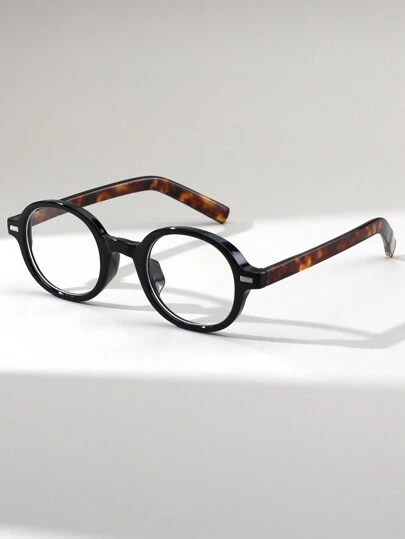 1pair Oval Studded Vintage Punk Style Versatile Fashion Non-Prescription Glasses, Suitable For Daily Outfit And Parties