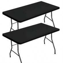 LMETJMA Rectangle Tablecloth Elastic Fitted Tablecloths 6 Ft Tables Washable Folding Polyester Table Cover JT898
