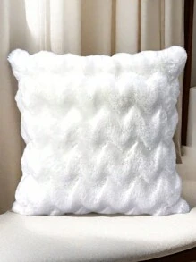 1pc Farmhouse Style Wavy Luxurious Plush Throw Pillow Cover, Suitable For Home Sofa Decoration, Super Soft Faux Fur Cushion Cover