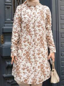 Women All-Over Print Long Sleeve Casual Arabic Style Top,Modest - Multicolor - View 3