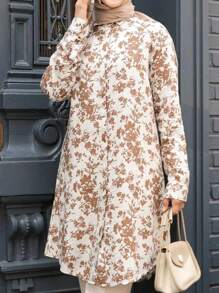 Women All-Over Print Long Sleeve Casual Arabic Style Top,Modest - Multicolor - View 1