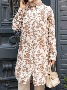 Women All-Over Print Long Sleeve Casual Arabic Style Top,Modest - Multicolor - View 2