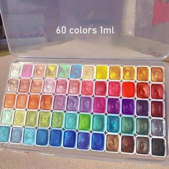 60 Color Solid Watercolor Paint Set, Sparkling Pearlescent Colors, Perfect Travel Watercolor Set For Artists, Hobbyists And Painting Lovers
